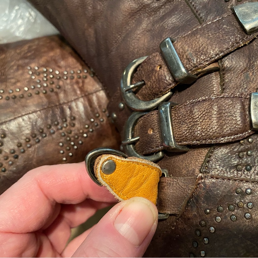 OLD GRINGO ROXY HIGH 18" CHOCOLATE LEATHER BUCKLE STUDDED BOOT Size 7 NEW - Picture 10 of 10